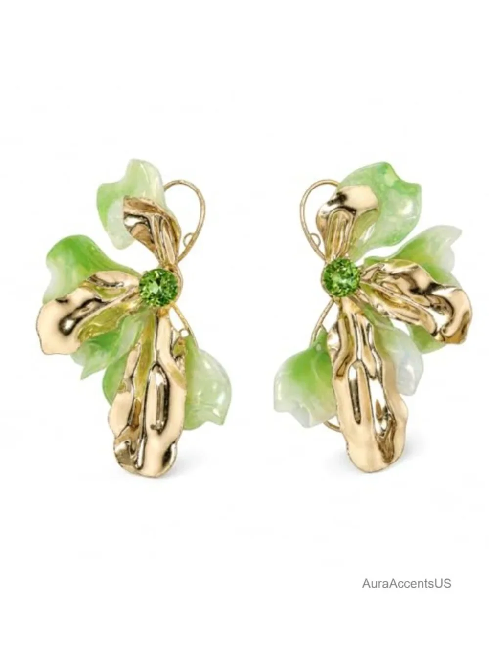 Vintage Y2K Statement Flower Dangle Drop Earrings for Women Gold Tone Alloy